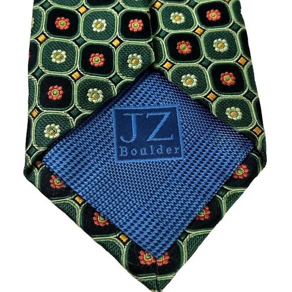 JZ Boulder Jim Herron Mens Green Floral All Silk Hand Made Necktie Neck Tie 3.5" - Picture 16 of 16